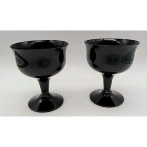 Vtg Solid Black Sherbet Dish Onyx Glass Coupe Set Of 2